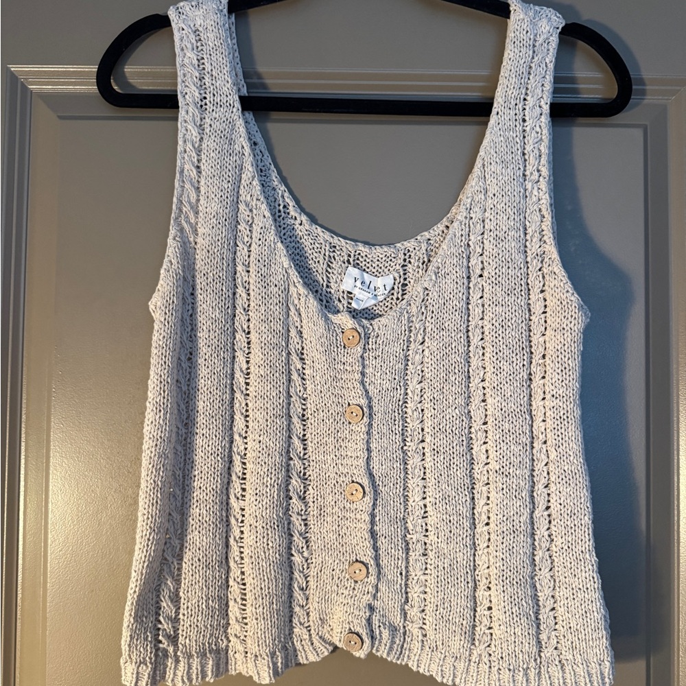 Velvet Open-Weave Knit Tank in Light Taupe